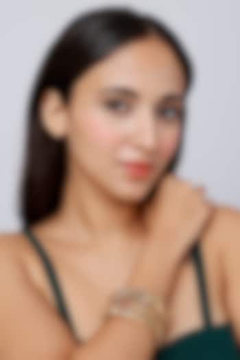 Gold Finish Kundan Polki & Synthetic Stone Bangles (Set Of 2) by VASTRAA Jewellery at Pernia's Pop Up Shop