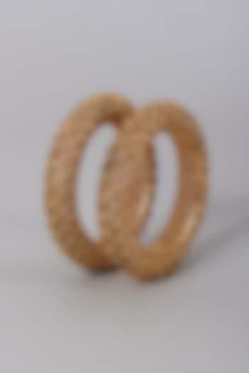 Gold Finish Carved Bangles (Set of 2) by VASTRAA Jewellery at Pernia's Pop Up Shop