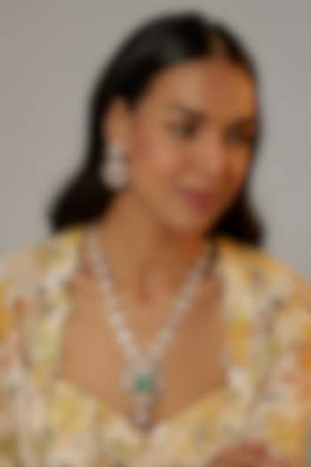 Gold Finish Kundan Polki & Green Stone Long Necklace Set by VASTRAA Jewellery at Pernia's Pop Up Shop