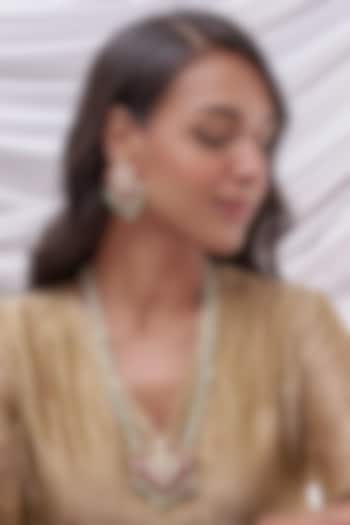 Gold Finish Kundan Polki & Red Stone Long Necklace Set by VASTRAA Jewellery at Pernia's Pop Up Shop
