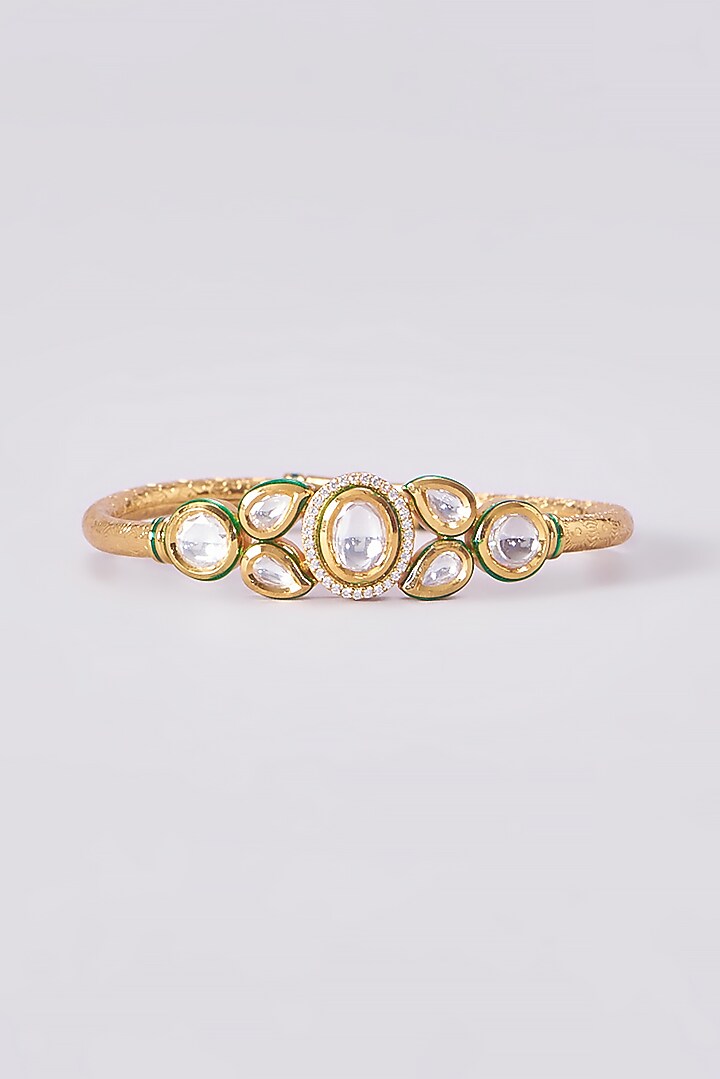 Gold Finish Kundan Polki Bracelets by VASTRAA Jewellery at Pernia's Pop Up Shop