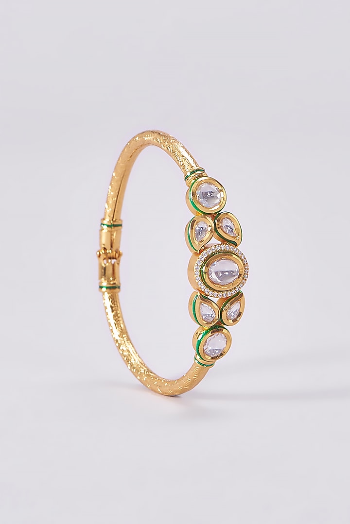 Gold Finish Kundan Polki Bracelets by VASTRAA Jewellery at Pernia's Pop Up Shop
