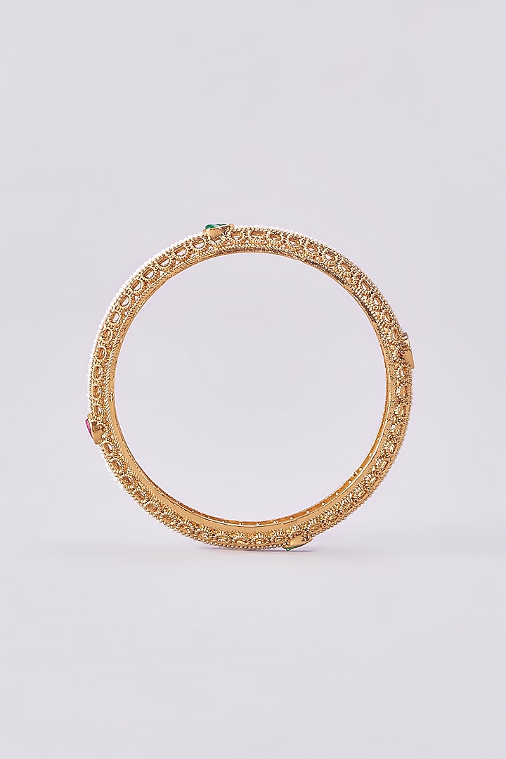 Gold Finish Kundan Polki Temple Bangles (Set Of 4) by VASTRAA Jewellery at Pernia's Pop Up Shop