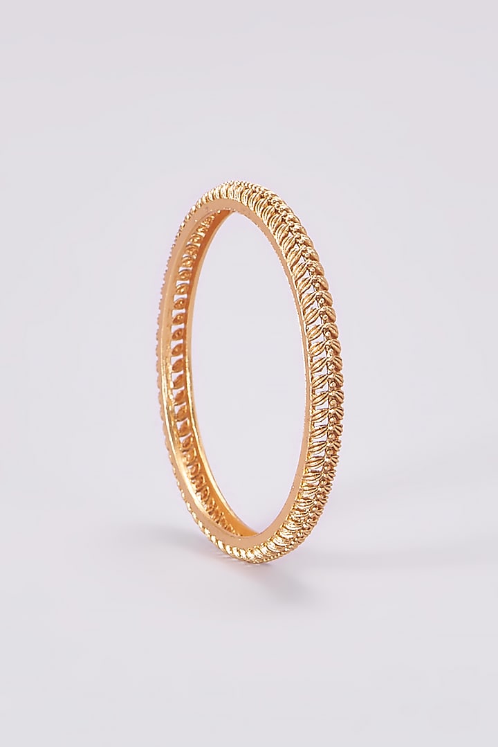 Gold Finish Kundan Polki Temple Bangles (Set Of 4) by VASTRAA Jewellery at Pernia's Pop Up Shop