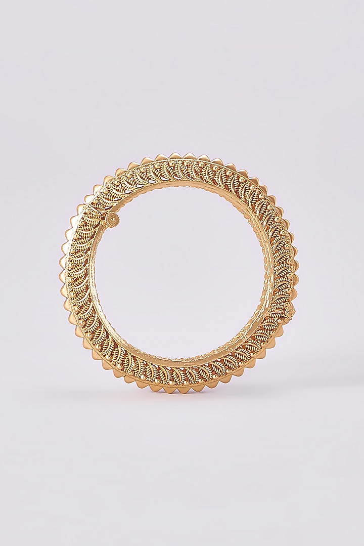 Gold Finish Kundan Polki Temple Bangles (Set Of 2) by VASTRAA Jewellery at Pernia's Pop Up Shop