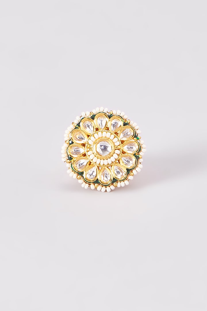 Gold Finish Kundan Polki Ring by VASTRAA Jewellery at Pernia's Pop Up Shop