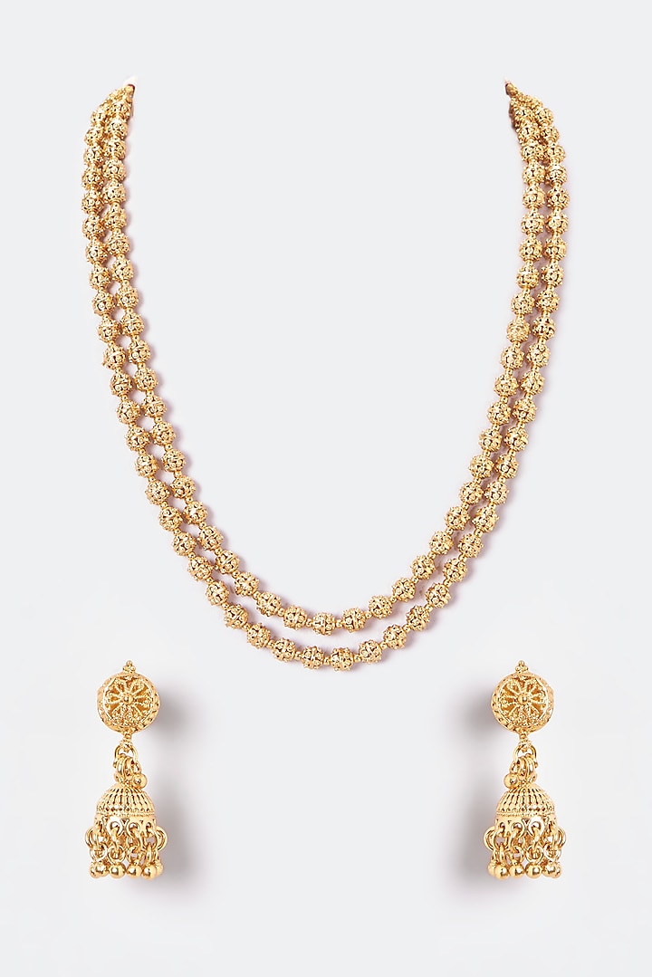 Gold Finish Kundan Polki Temple Mala Set by VASTRAA Jewellery at Pernia's Pop Up Shop