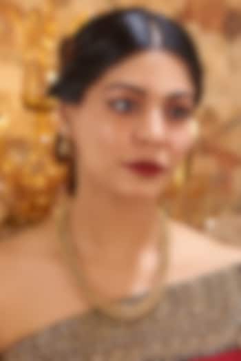 Gold Finish Kundan Polki Temple Mala Set by VASTRAA Jewellery at Pernia's Pop Up Shop