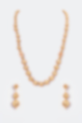 Gold Finish Kundan Polki Temple Mala Set by VASTRAA Jewellery at Pernia's Pop Up Shop