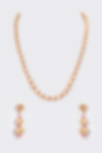 Gold Finish Kundan Polki Temple Mala Set by VASTRAA Jewellery at Pernia's Pop Up Shop