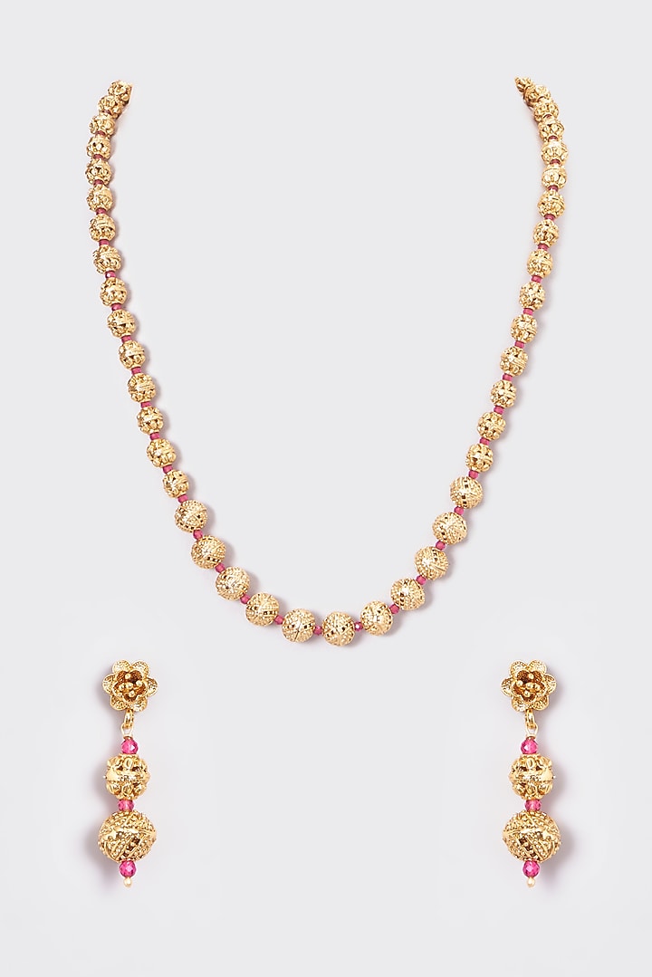 Gold Finish Kundan Polki Temple Mala Set by VASTRAA Jewellery at Pernia's Pop Up Shop