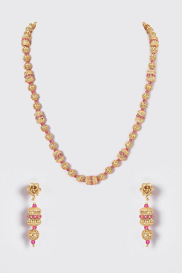 Gold Finish Kundan Polki Temple Mala Set by VASTRAA Jewellery at Pernia's Pop Up Shop