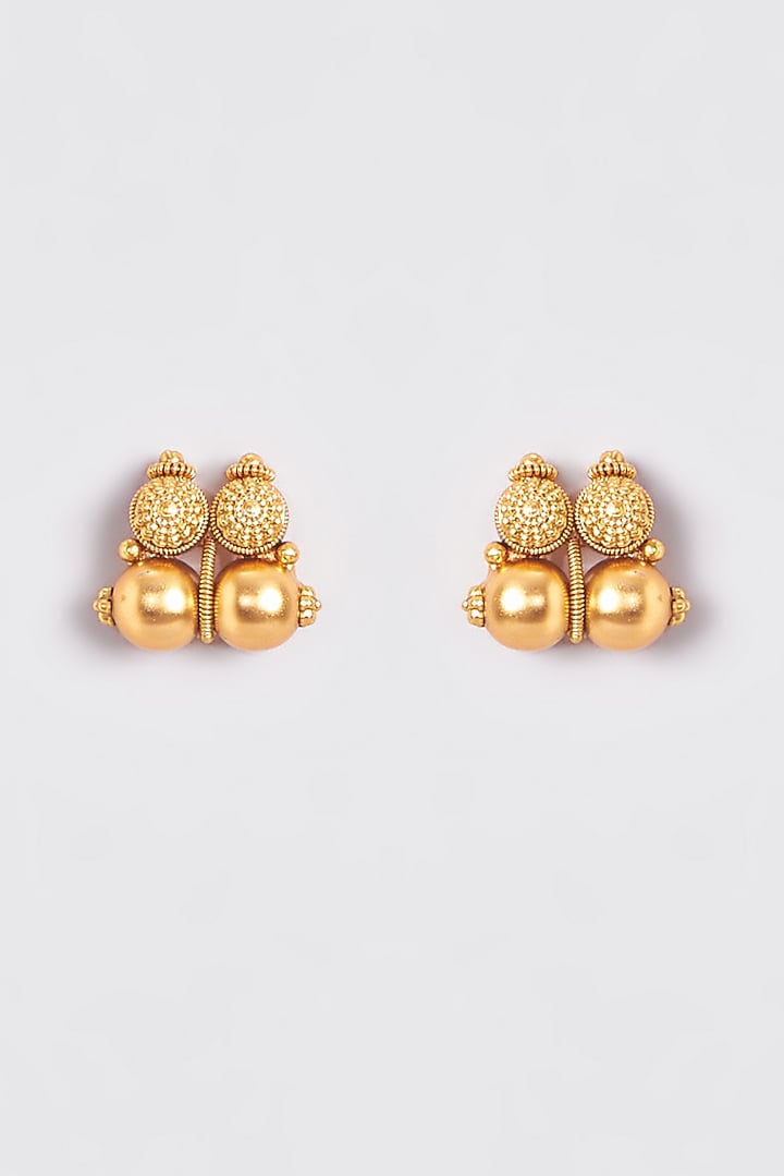 Gold Finish Kundan Polki Temple Necklace Set by VASTRAA Jewellery at Pernia's Pop Up Shop