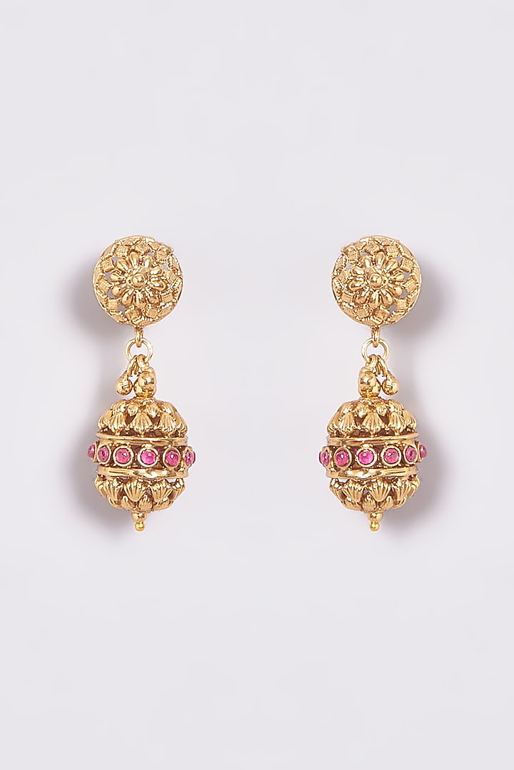 Gold Finish Kundan Polki Temple Necklace Set by VASTRAA Jewellery at Pernia's Pop Up Shop