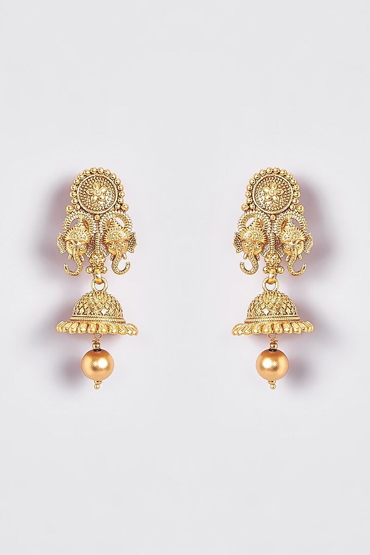 Gold Finish Kundan Polki Temple Necklace Set by VASTRAA Jewellery at Pernia's Pop Up Shop