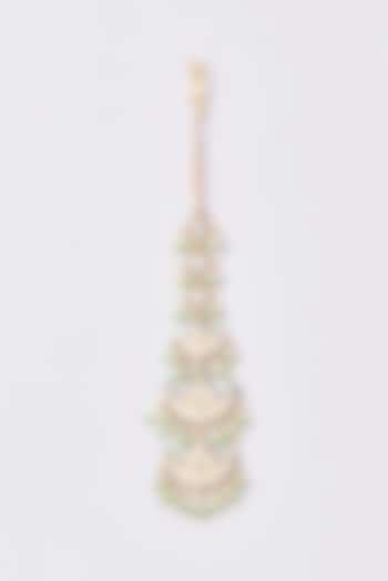 Gold Finish Kundan Polki & Emerald Stone Maangtikka by VASTRAA Jewellery