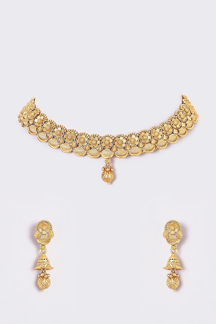 Gold Finish Kundan Polki Temple Choker Necklace Set Design By Vastraa Jewellery At Pernias Pop 5022