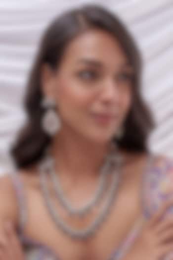 Gold Finish Kundan Polki & Purple Stone Layered Necklace Set by VASTRAA Jewellery at Pernia's Pop Up Shop