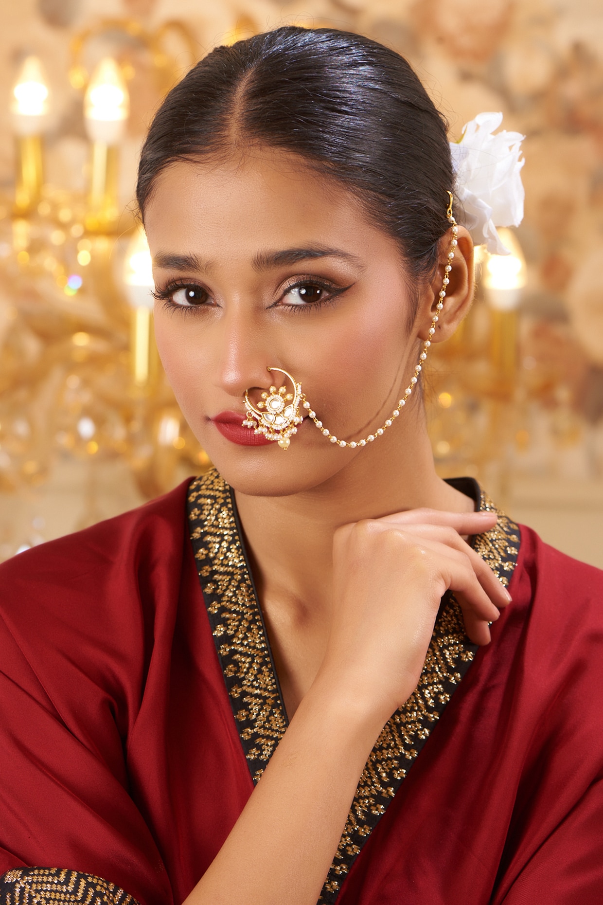Farah Kundan and Pearl Nose Ring / Nath – B Anu Designs