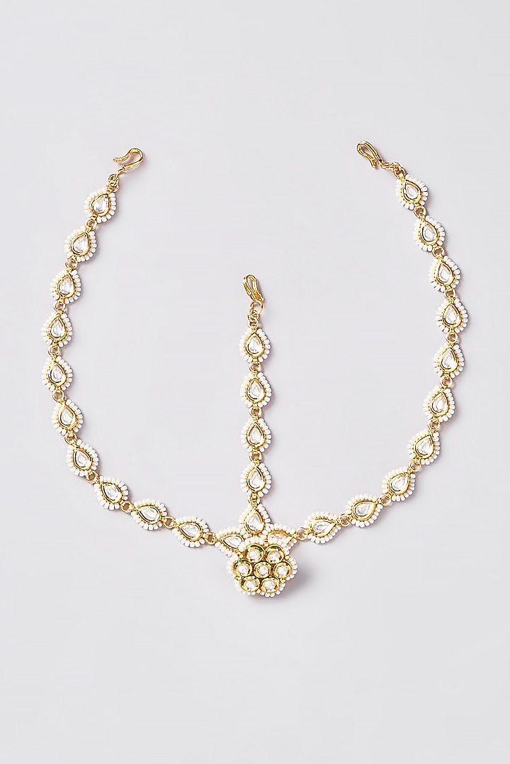 Gold Finish Kundan Polki Mathapatti by VASTRAA Jewellery at Pernia's Pop Up Shop