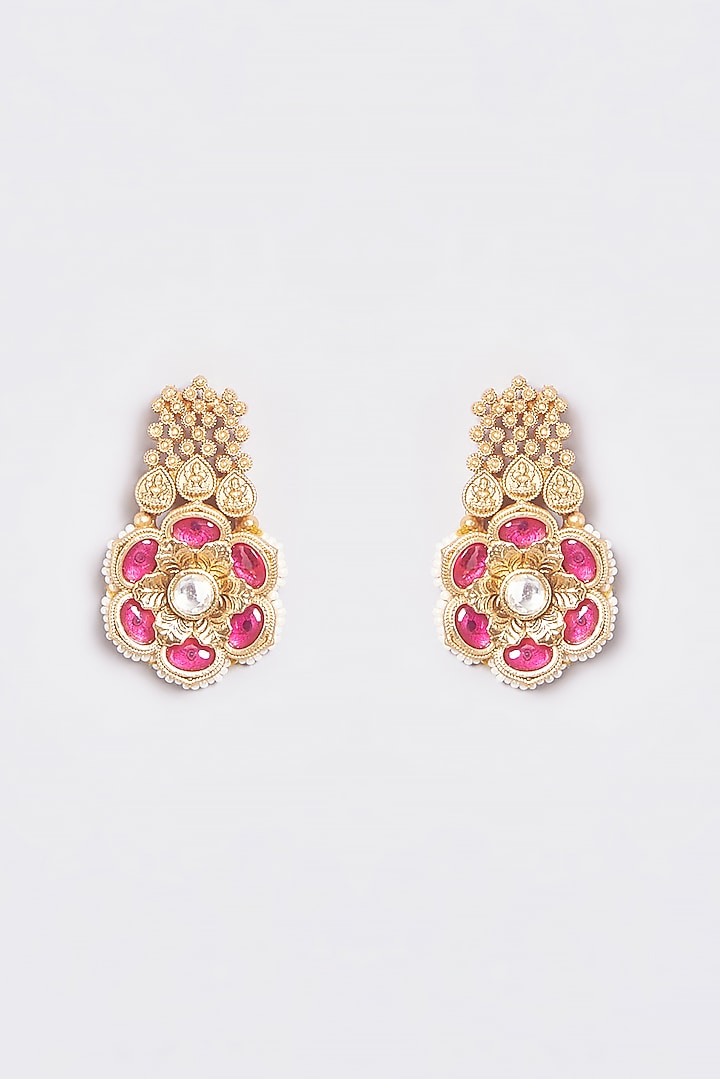 Gold Finish Pearl Temple Necklace Set by VASTRAA Jewellery at Pernia's Pop Up Shop