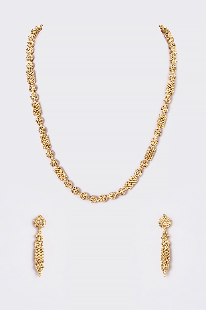 Gold Finish Kundan Polki Temple Necklace Set by VASTRAA Jewellery at Pernia's Pop Up Shop