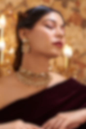 Gold Finish Kundan Polki & Red Stone Temple Choker Necklace Set by VASTRAA Jewellery at Pernia's Pop Up Shop
