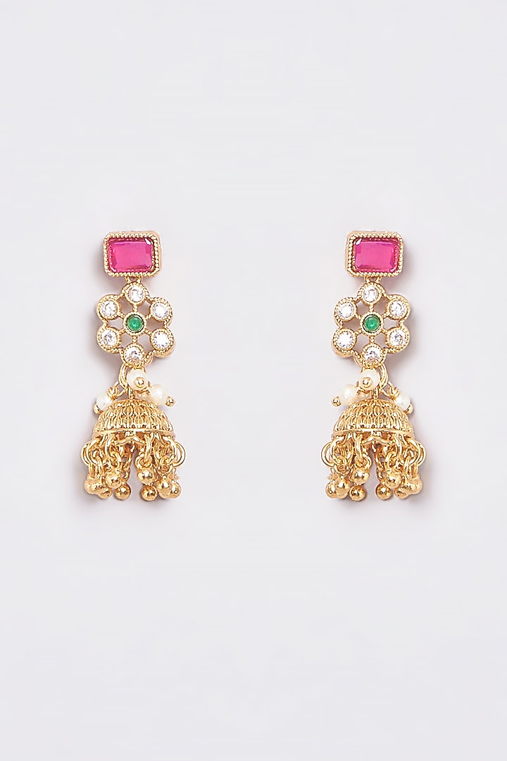 Gold Finish Kundan Polki & Ruby Stone Temple Layered Necklace Set by VASTRAA Jewellery at Pernia's Pop Up Shop