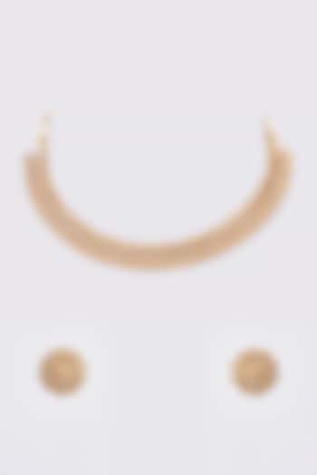 Gold Finish Kundan Polki Temple Necklace Set by VASTRAA Jewellery at Pernia's Pop Up Shop