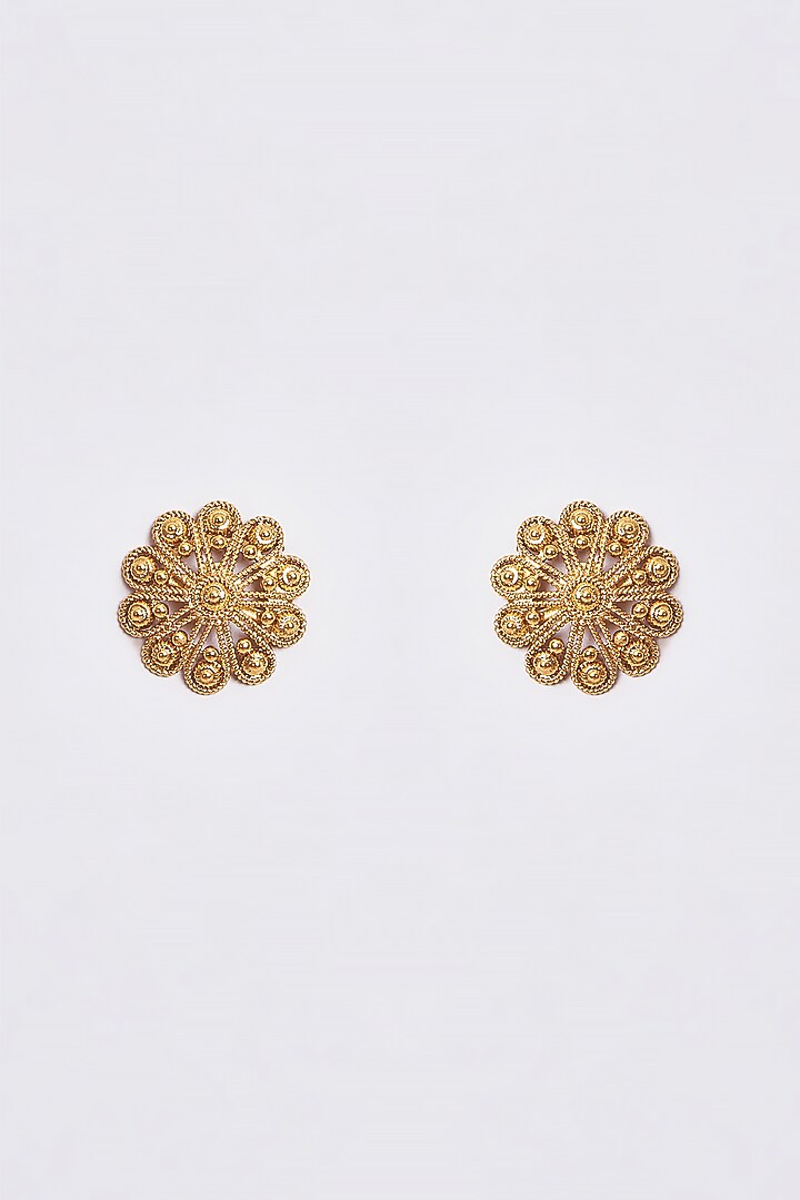 Gold Finish Kundan Polki Temple Necklace Set by VASTRAA Jewellery at Pernia's Pop Up Shop