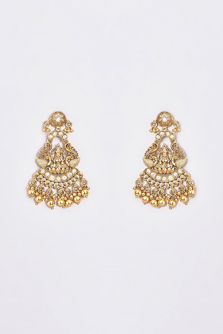Gold Finish Kundan Polki Temple Necklace Set by VASTRAA Jewellery at Pernia's Pop Up Shop