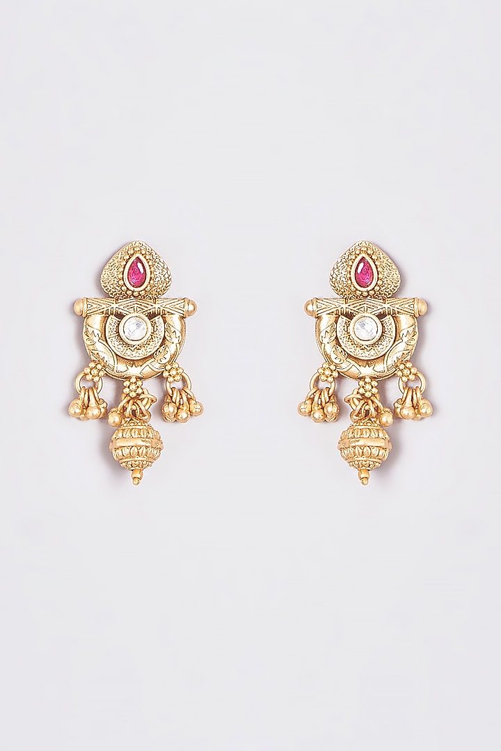 Gold Finish Kundan Polki & Multi-Colored Stone Temple Choker Necklace Set by VASTRAA Jewellery at Pernia's Pop Up Shop