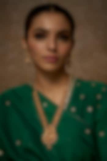 Gold Finish Kundan Polki Temple Long Necklace Set by VASTRAA Jewellery at Pernia's Pop Up Shop