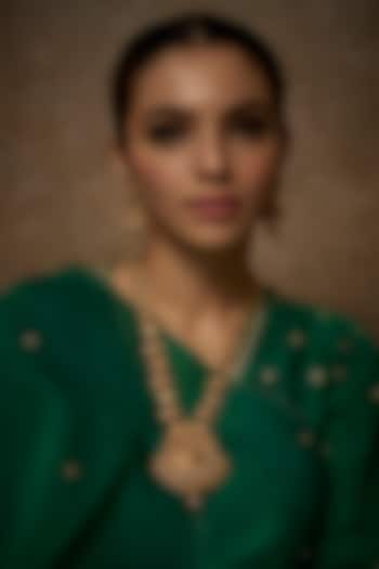 Gold Finish Kundan Polki Temple Long Necklace Set by VASTRAA Jewellery at Pernia's Pop Up Shop
