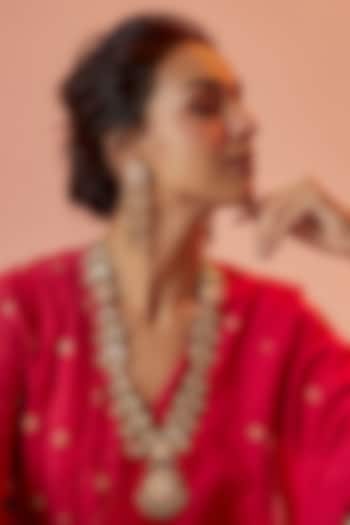 Gold Finish Kundan Polki Long Temple Necklace Set by VASTRAA Jewellery at Pernia's Pop Up Shop