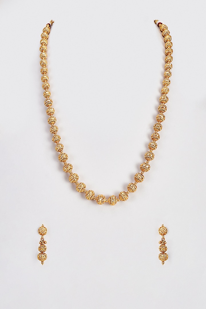 Gold Finish Temple Mala Set by VASTRAA Jewellery at Pernia's Pop Up Shop