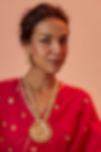 Gold Finish Kundan Polki Long Temple Necklace Set by VASTRAA Jewellery at Pernia's Pop Up Shop