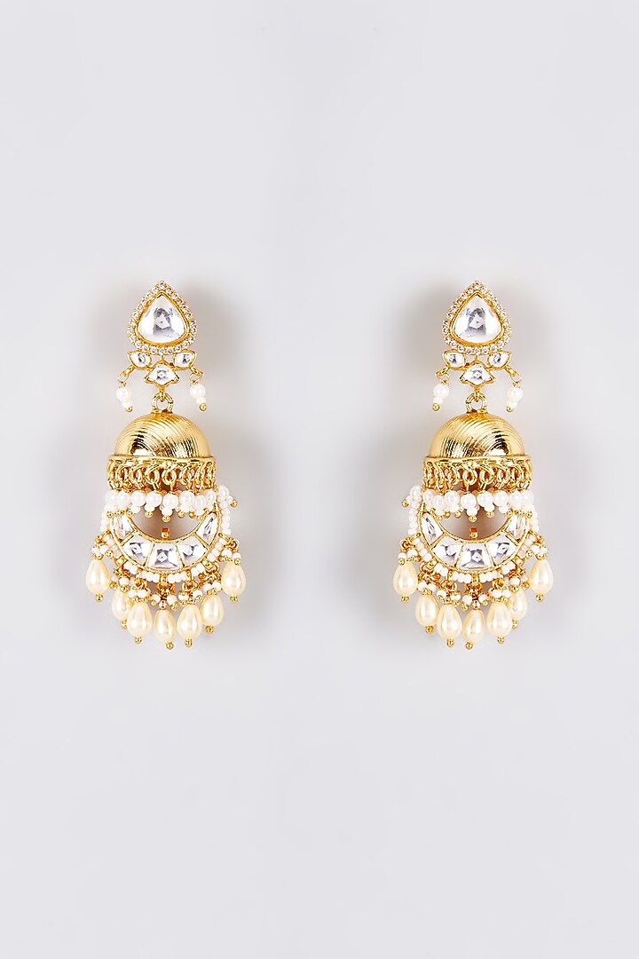Gold Finish Kundan Polki Temple Chandbali Earrings by VASTRAA Jewellery at Pernia's Pop Up Shop