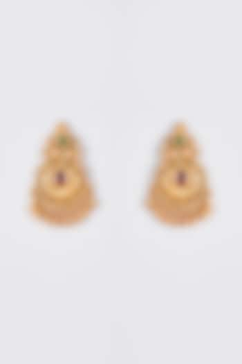 Gold Finish Kundan Polki Temple Dangler Earrings by VASTRAA Jewellery at Pernia's Pop Up Shop