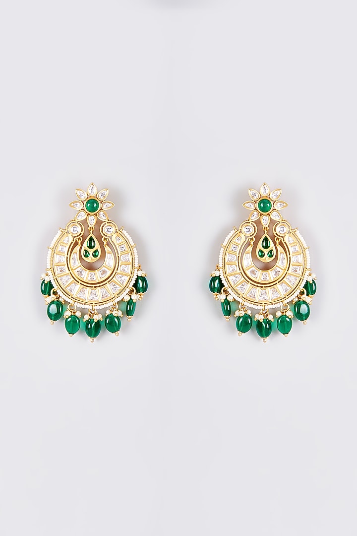 Gold Finish Kundan Polki Temple Chandbali Earrings by VASTRAA Jewellery at Pernia's Pop Up Shop