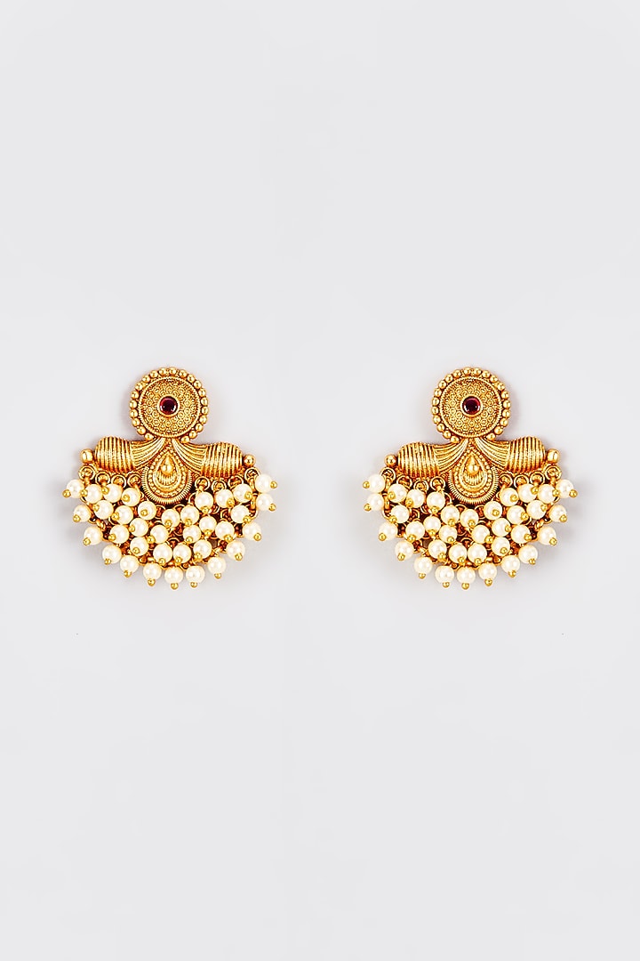 Gold Finish Kundan Polki Temple Dangler Earrings by VASTRAA Jewellery at Pernia's Pop Up Shop