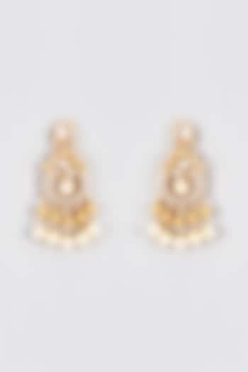 Gold Finish Kundan Polki & Pearl Temple Dangler Earrings by VASTRAA Jewellery at Pernia's Pop Up Shop