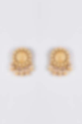 Gold Finish Kundan Polki Temple Stud Earrings by VASTRAA Jewellery at Pernia's Pop Up Shop