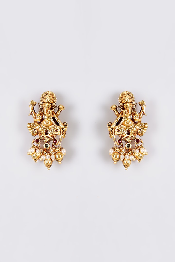 Gold Finish Temple Stud Earrings by VASTRAA Jewellery at Pernia's Pop Up Shop