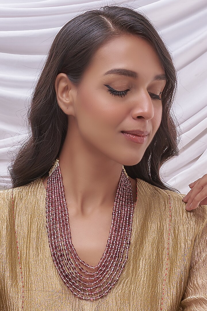 Gold Finish Kundan Polki & Red Beaded Mala by VASTRAA Jewellery at Pernia's Pop Up Shop