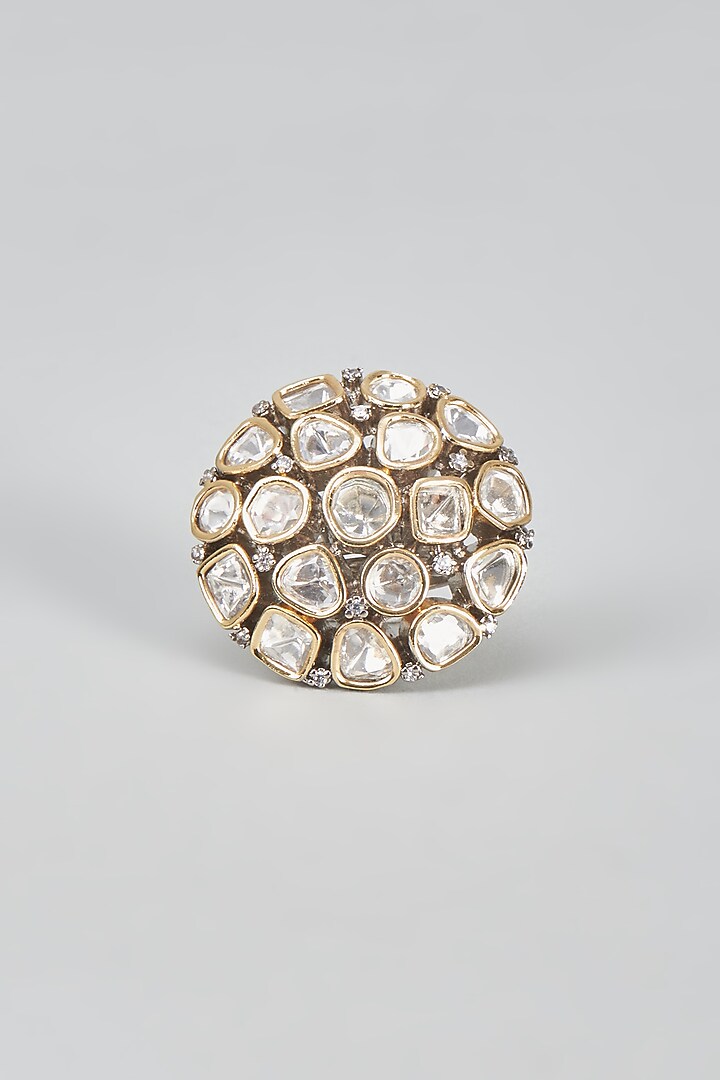 Gold Finish Kundan Polki Ring by VASTRAA Jewellery at Pernia's Pop Up Shop