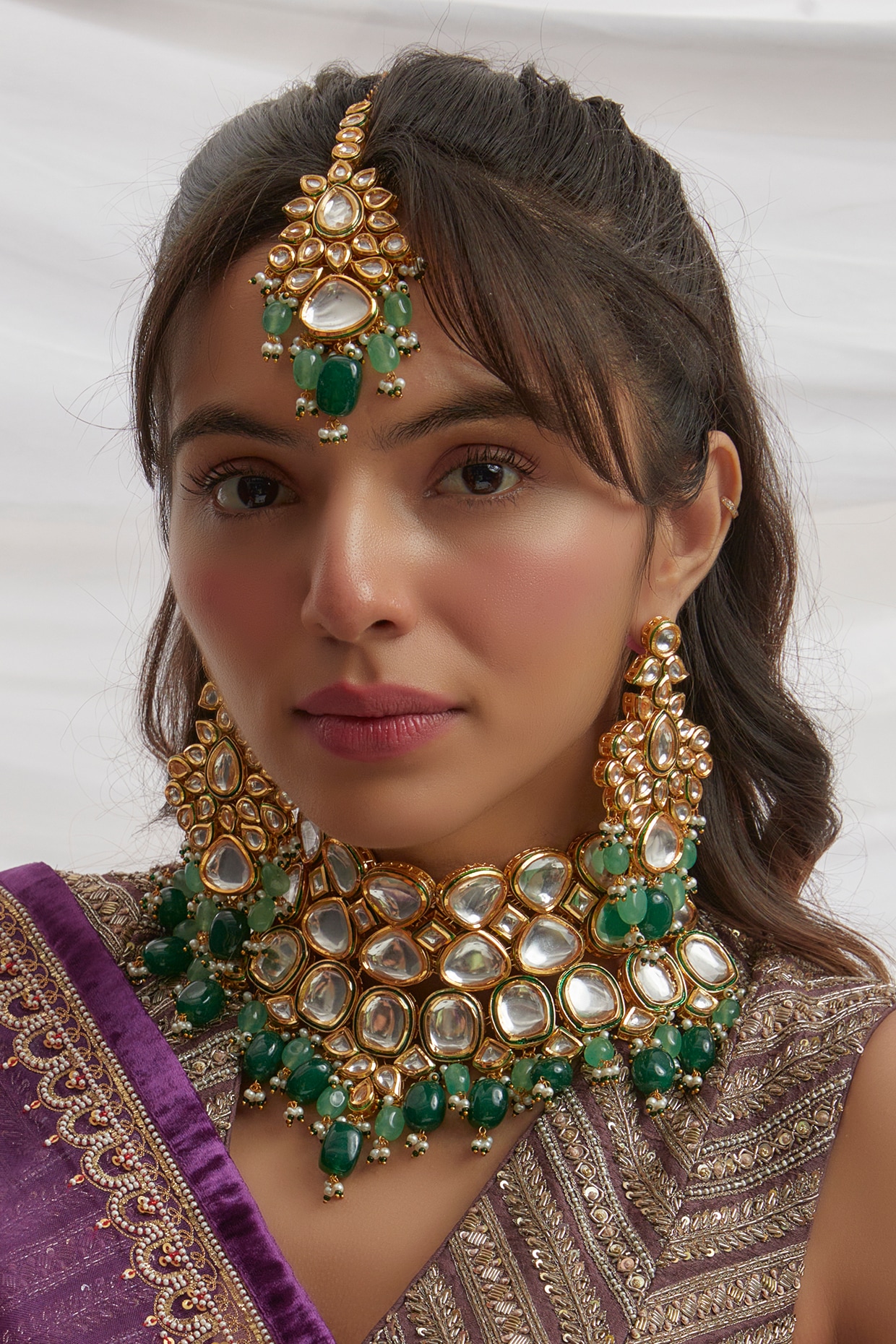 Traditional Green Broad Jaipuri Chokar Necklace – Steorra Jewels