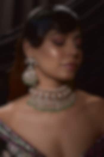 Gold Finish Kundan Polki Choker Necklace Set by VASTRAA Jewellery at Pernia's Pop Up Shop