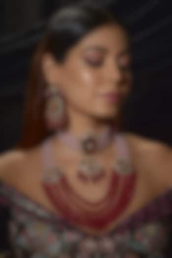 Gold Finish Kundan Polki Choker & Long Necklace Set by VASTRAA Jewellery at Pernia's Pop Up Shop