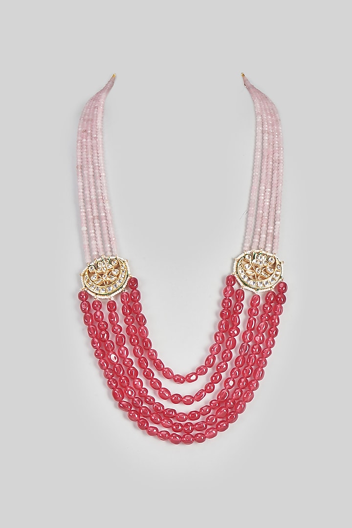 Gold Finish Kundan Polki Choker & Long Necklace Set by VASTRAA Jewellery at Pernia's Pop Up Shop